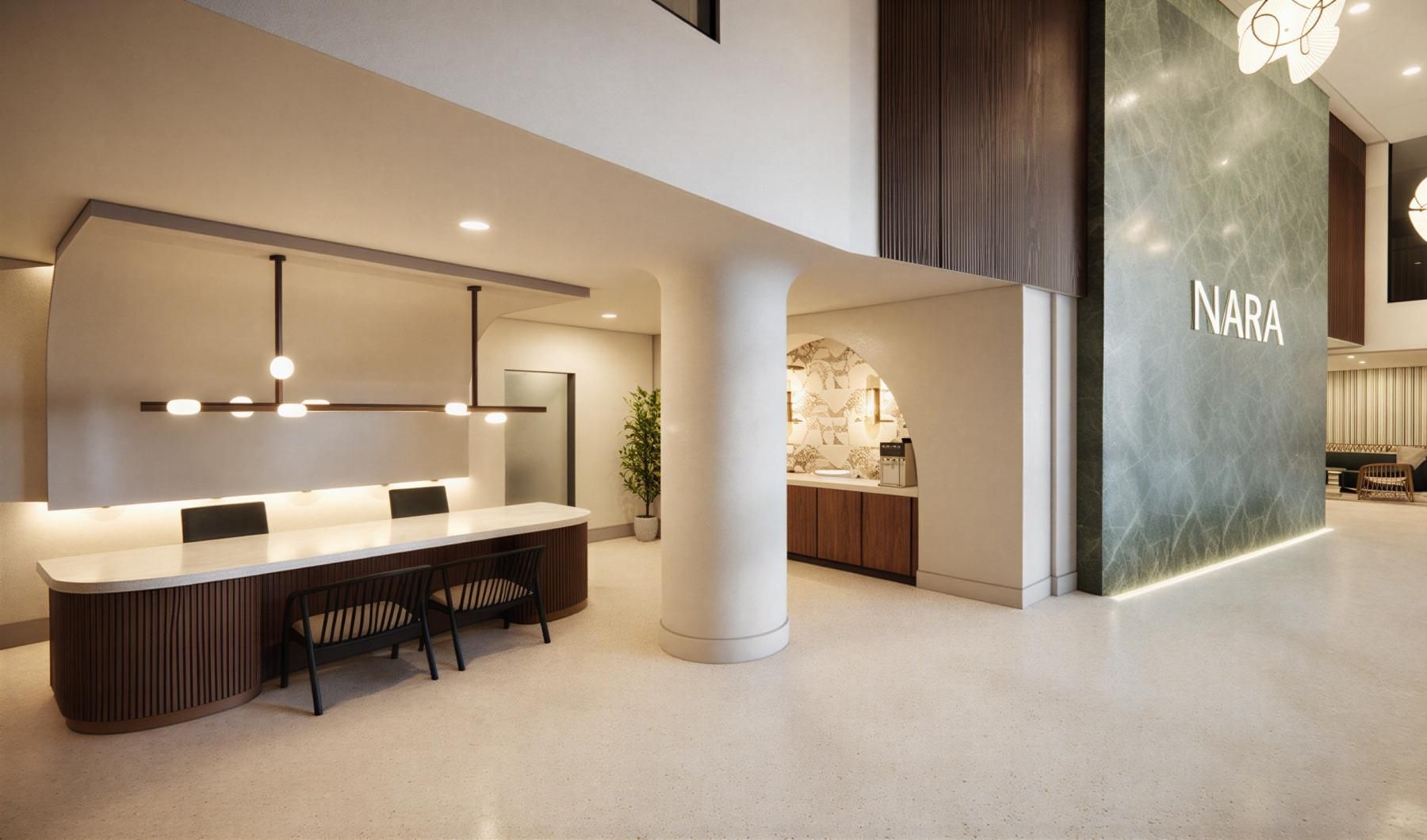 lobby entrance and area with a welcoming counter space